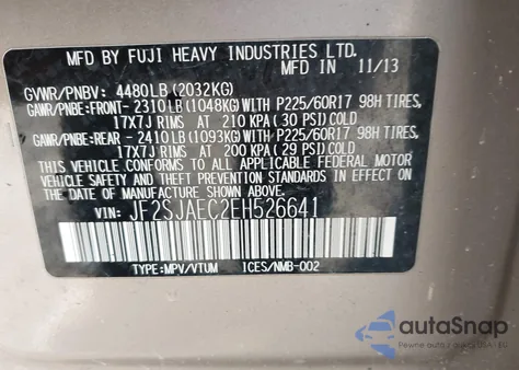 2014 Subaru Forester 2.5I Premium z USA, uszkodzony, nr VIN JF2SJAEC2EH526641